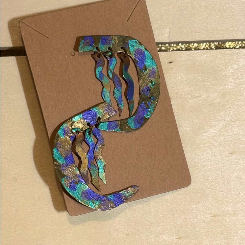 Hand Painted And Constructed Brass Earrings